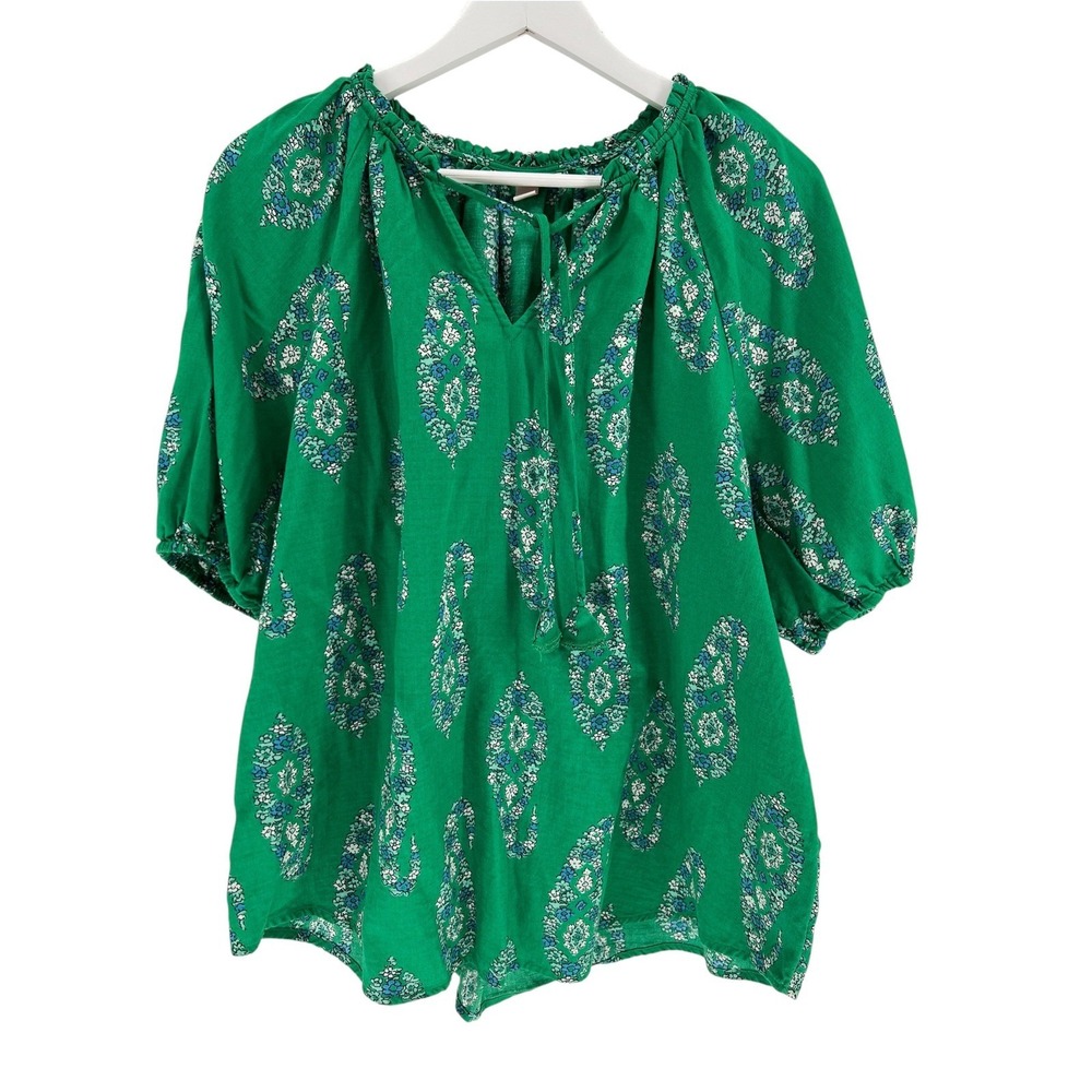 Knox Rose Top Womens XL Green Paisley Floral Boho Peasant Cottagecore Casual